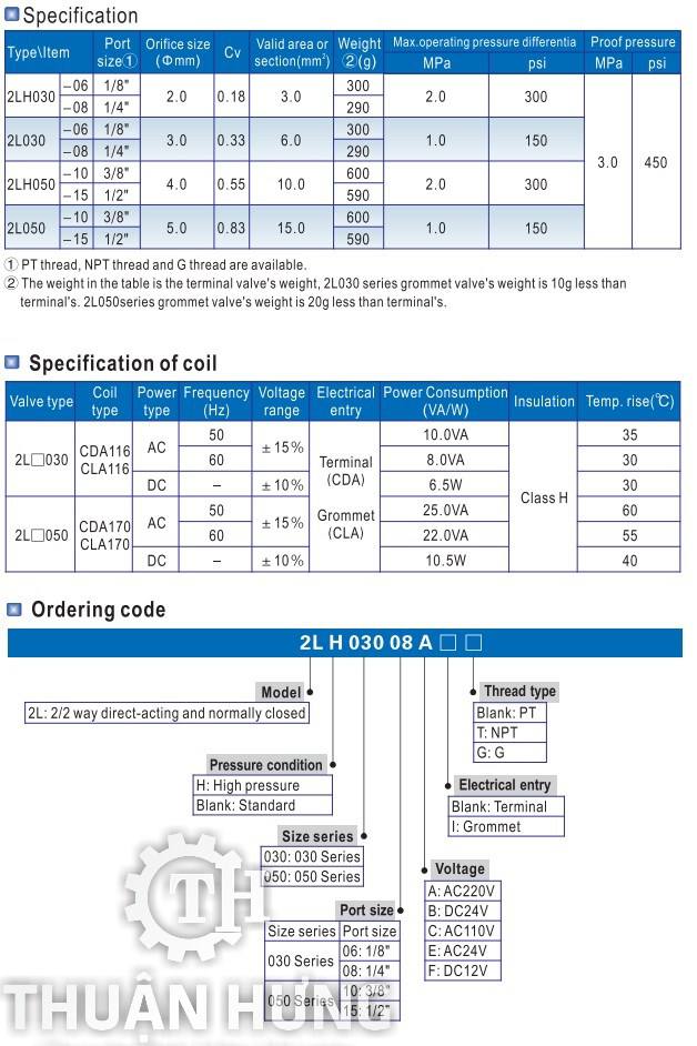 Thông số kỹ thuật và tính năng của van điện từ INOX AIRTAC 2L030-08