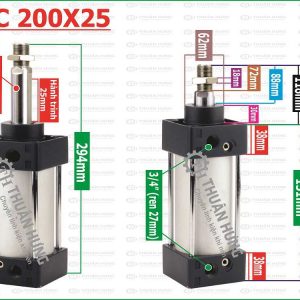 Thông số kích thước Ben hơi khí nén Airtac SC200x25