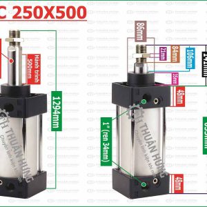 Thông số kích thước Xi lanh khí nén Airtac SC250x500