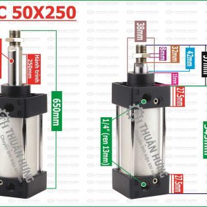 Thông số kích thước piston khí nén Airtac SC50x250