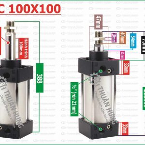 Thông số kích thước Ben hơi khí nén Airtac SC100x100