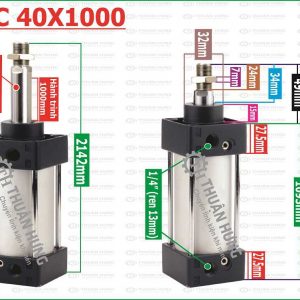 Thông số kích thước ben hơi đế vuông khí nén Airtac SC40x1000