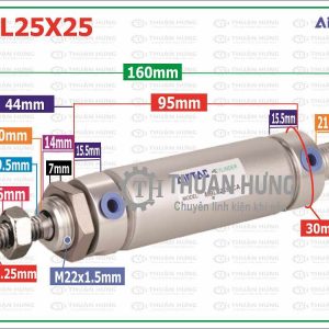 Thông số kích thước ben hơi khí nén AIRTAC MBL25x25