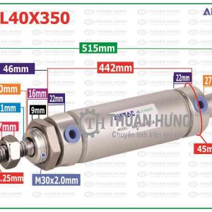 Thông số kích thước ben hơi khí nén AIRTAC MBL40x350