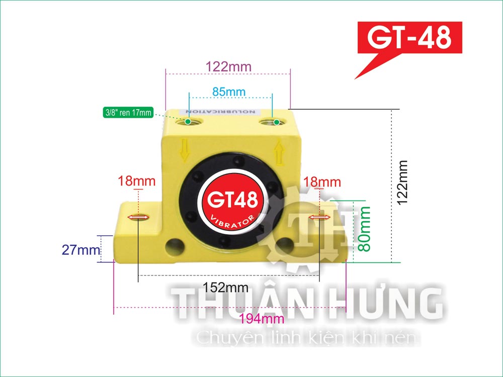Kích thước bộ rung khí nén GT48