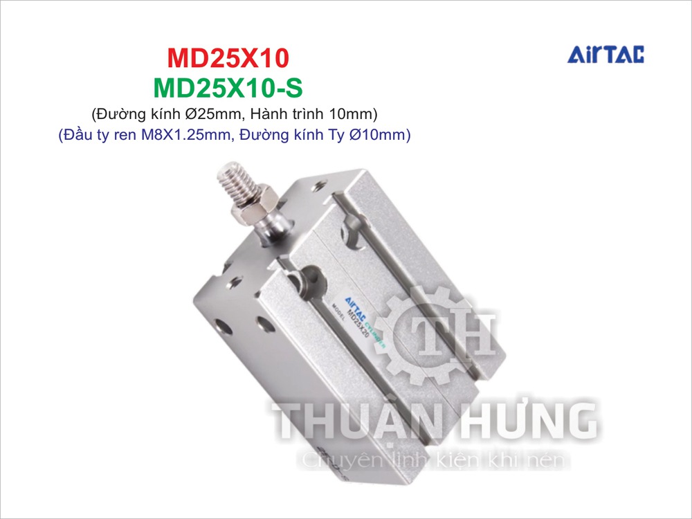 Xi Lanh Khí Nén AIRTAC MD25X10 Và MD25X10S (Đường Kính 25mm x Hành Trình 10mm)