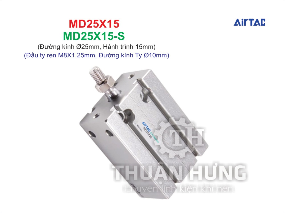 Xi Lanh Khí Nén AIRTAC MD25X15 Và MD25X15S (Đường Kính 25mm x Hành Trình 15mm)