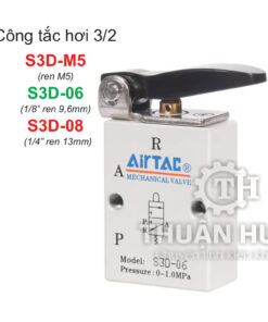Công tắc hơi 3/2 Airtac S3D-M5, S3D-06, S3D-08