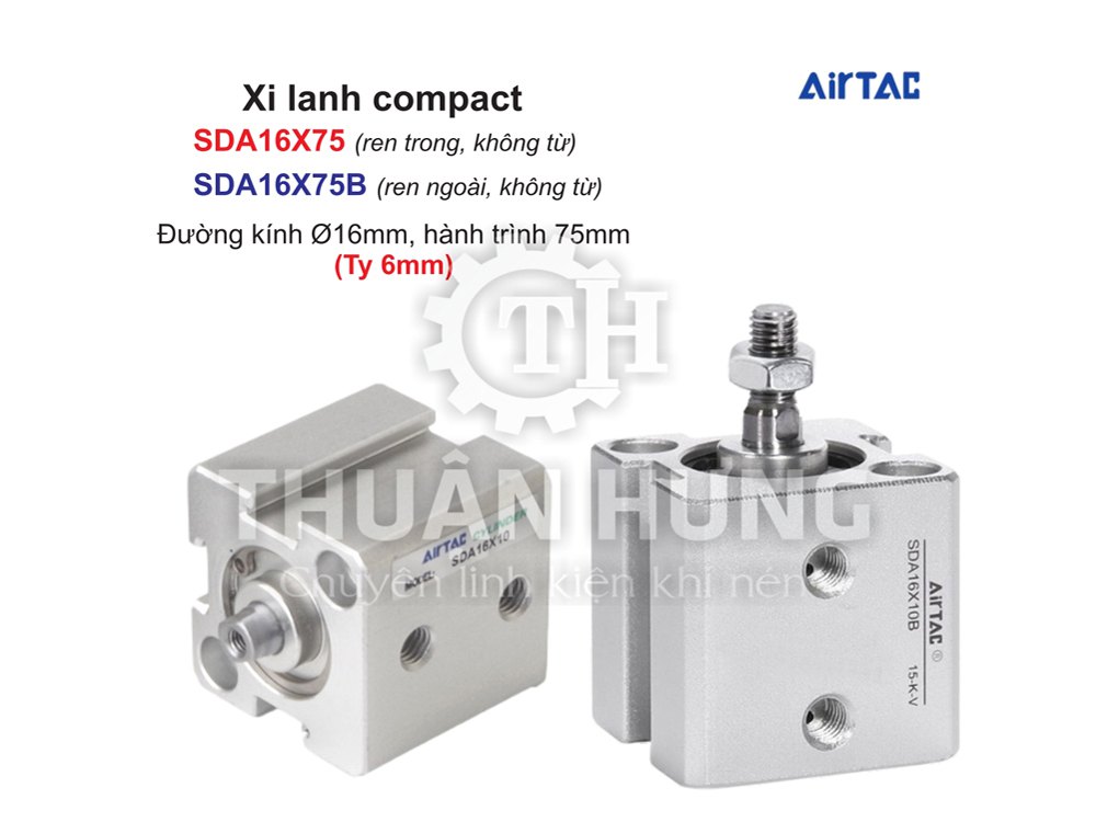 Xi lanh compact Airtac SDA16X75 và SDA16X75B