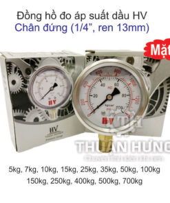 Đồng hồ đo áp suất dầu HV mặt 63, chân đứng ren 13mm