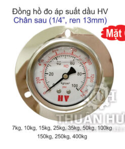 Đồng hồ đo áp suất dầu HV mặt 63, chân sau ren 13mm