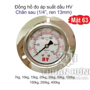 Đồng hồ đo áp suất dầu HV mặt 63, chân sau ren 13mm