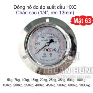 Đồng hồ đo áp suất dầu HXC mặt 63, chân sau ren 13mm