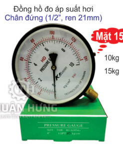 Đồng hồ đo áp suất hơi KK 10kg mặt 150, chân đứng ren 21mm
