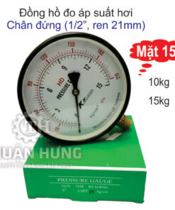 Đồng hồ đo áp suất hơi KK 15kg mặt 150, chân đứng ren 21mm