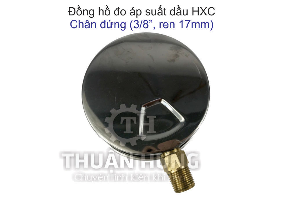 Mặt sau đồng hồ đo áp suất có dầu HXC mặt 100, chân đứng ren 17mm