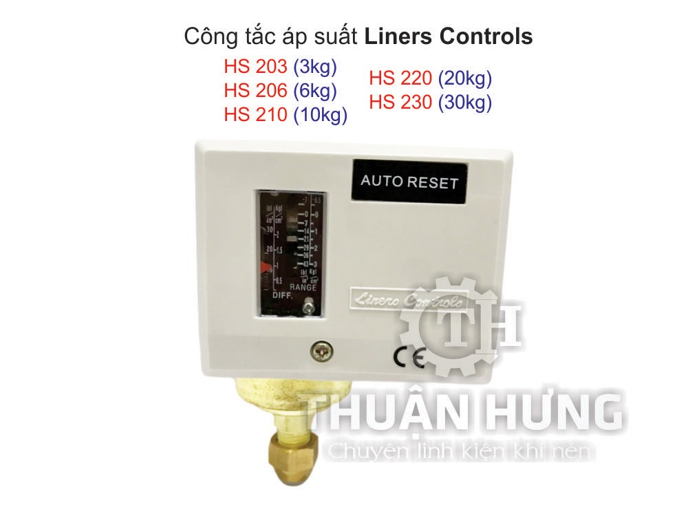 Mặt trước công tắc áp suất Liners Control HS-203, HS-206, HS-210, HS-220, HS-230