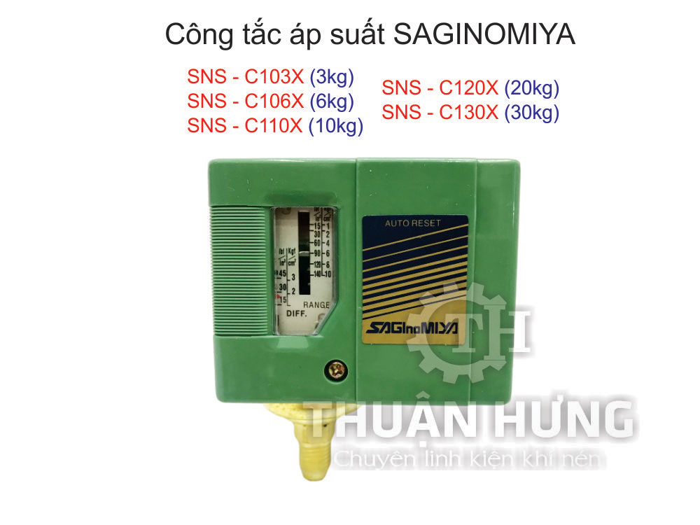 Mặt trước công tắc áp suất Saginomiya SNS-C103X, SNS-C106X, SNS-C110X, SNS-C120X, SNS-C130X