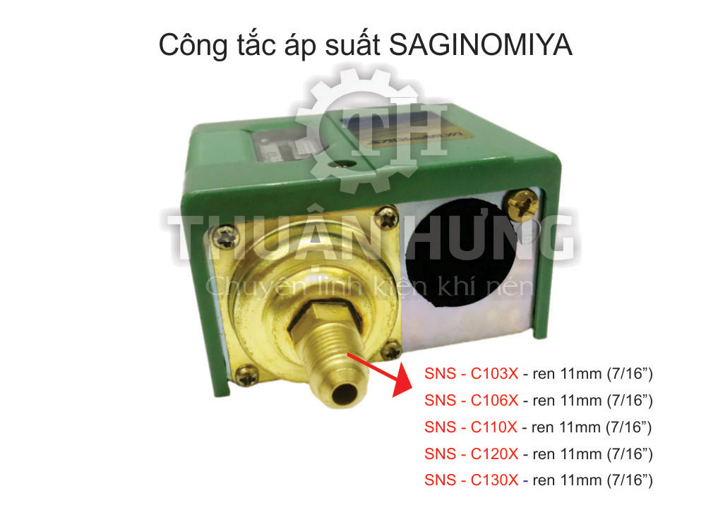 Mặt dưới công tắc áp suất Saginomiya SNS-C103X, SNS-C106X, SNS-C110X, SNS-C120X, SNS-C130X