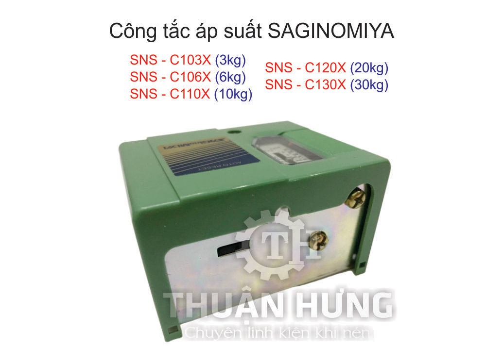 Mặt trên công tắc áp suất Saginomiya SNS-C103X, SNS-C106X, SNS-C110X, SNS-C120X, SNS-C130X