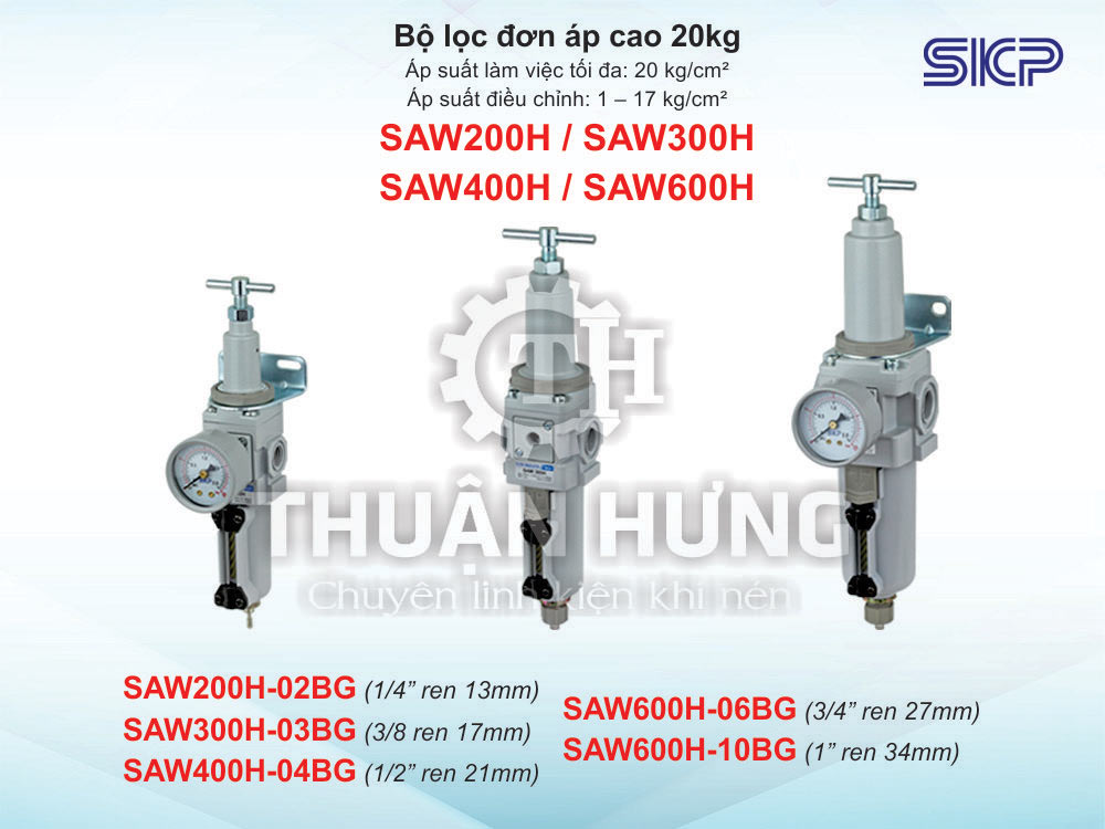 Bộ lọc khí nén áp cao SKP SAW200H-02BG áp suất 20kg.