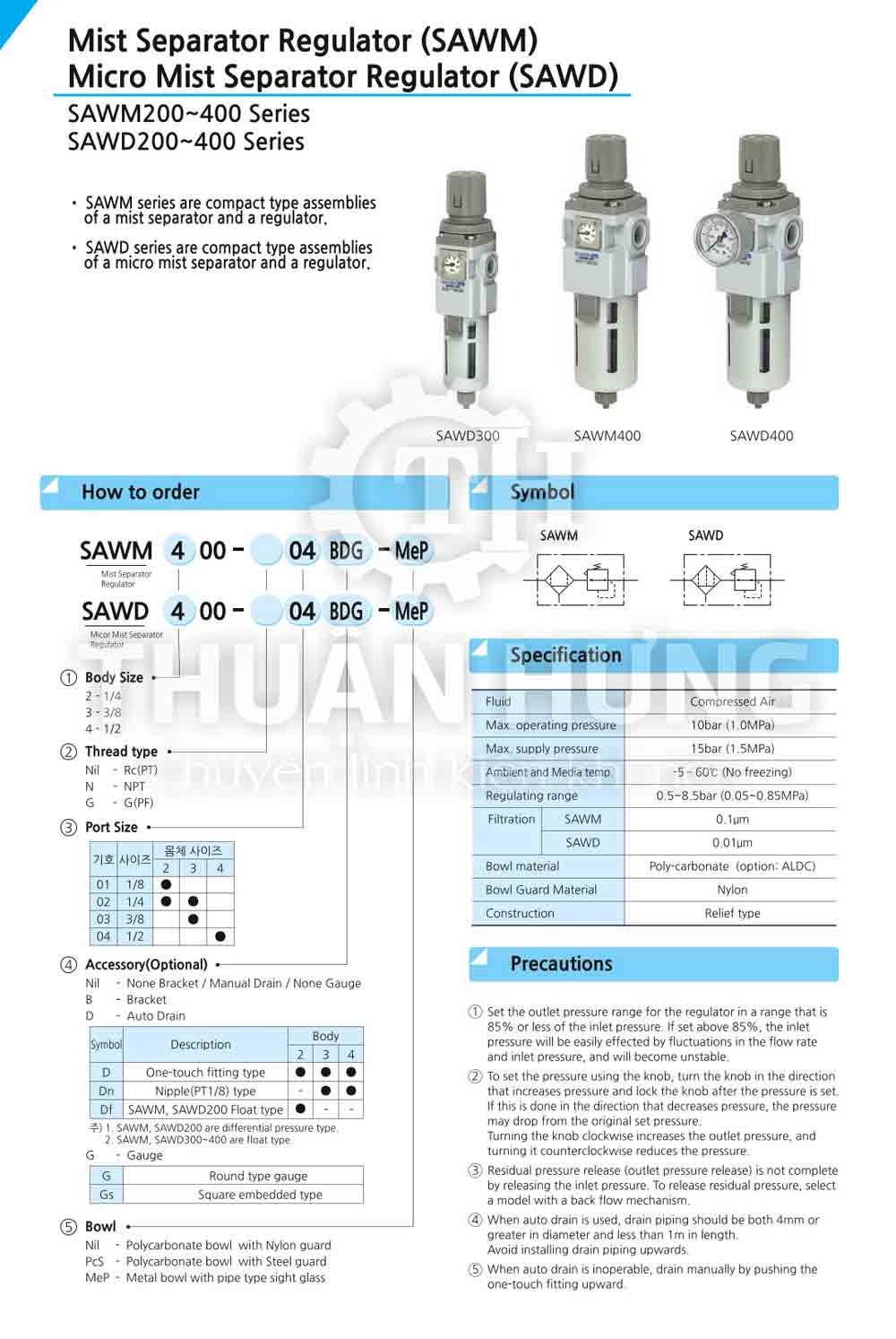 Thông số bộ lọc tinh khí nén SKP SAWD400-04BDG