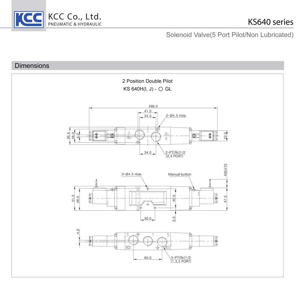 Thông số kỹ thuật và kích thước của van điện từ khí nén KCC KS640H