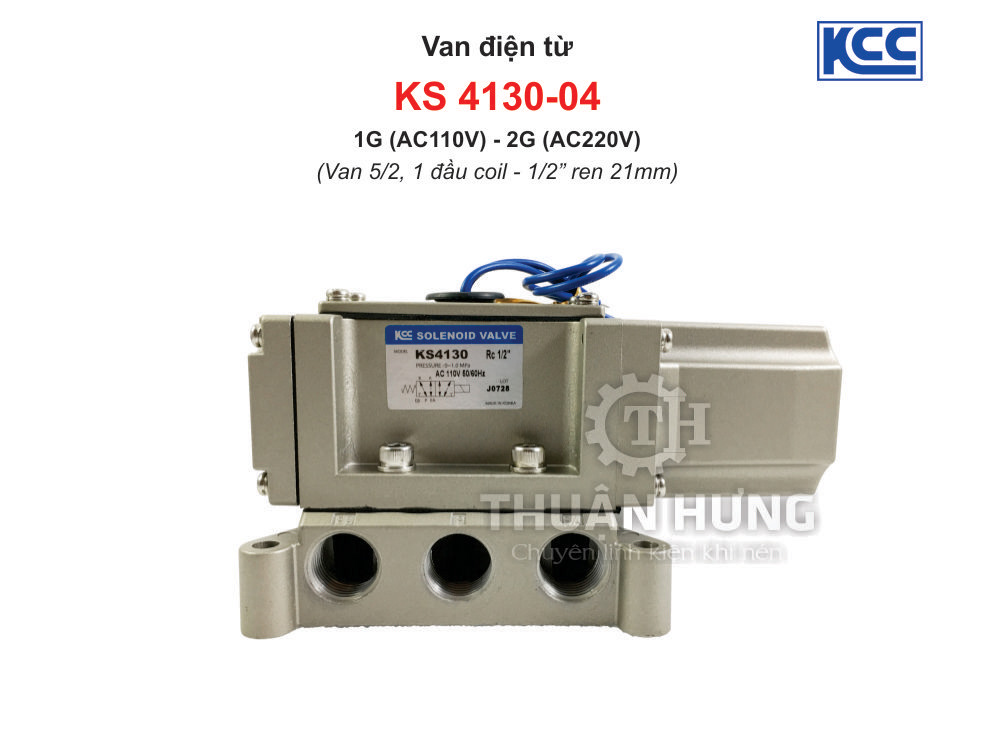 Van điện từ khí nén 5/2 KCC KS4130-04, ren 21