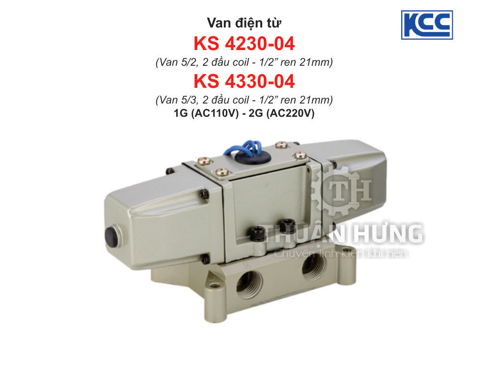 Van điện từ khí nén 5/3 KCC KS4330-04, ren 21