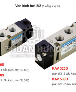 Van điều khiển bằng khí nén 5/2 KCC KAV320D, 2 đầu kích hơi, ren 13