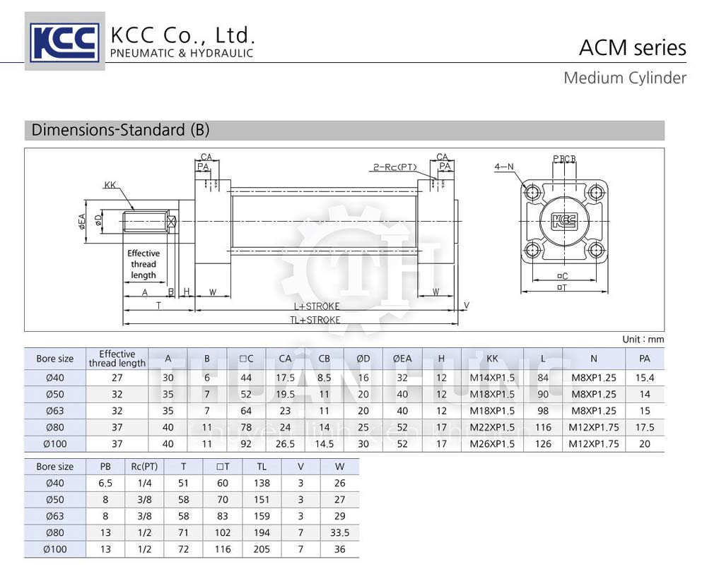 Catalogue kích thướt xi lanh khí nén KCC ACM