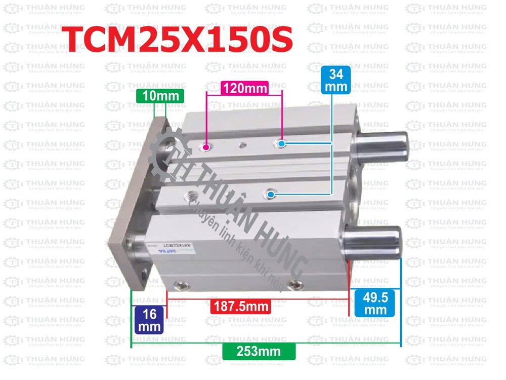 kich-thuoc-xi-lanh-khi-nen-airtac-tcm25x150s Kích thước ben hơi khí nén Airtac TCM25x150S
