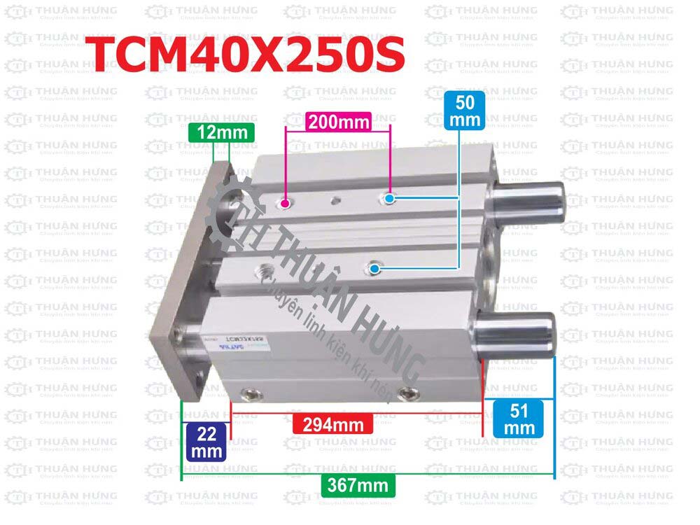 Kích thước ben hơi khí nén Airtac TCM40x250S