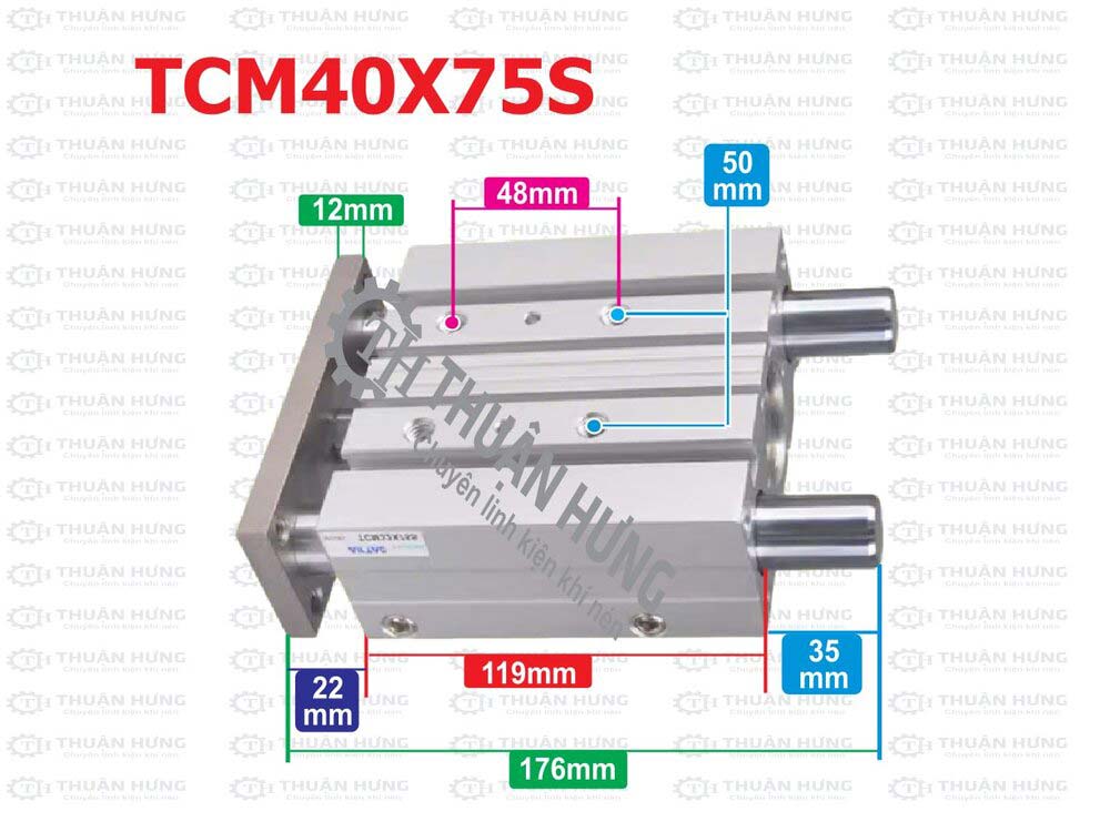 Kích thước ben hơi khí nén Airtac TCM40x75S