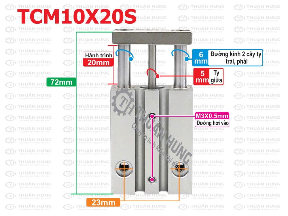 Kích thước ben hơi 3 ty Airtac TCM10X20S
