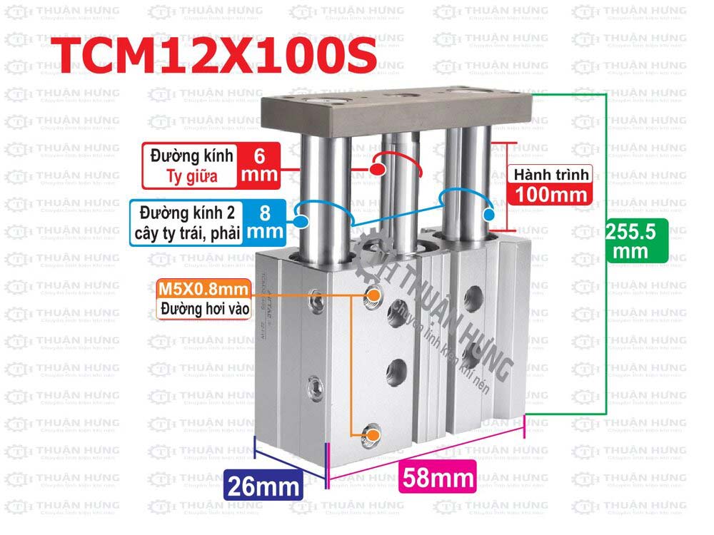 Kích thước ben hơi Airtac TCM12X100S