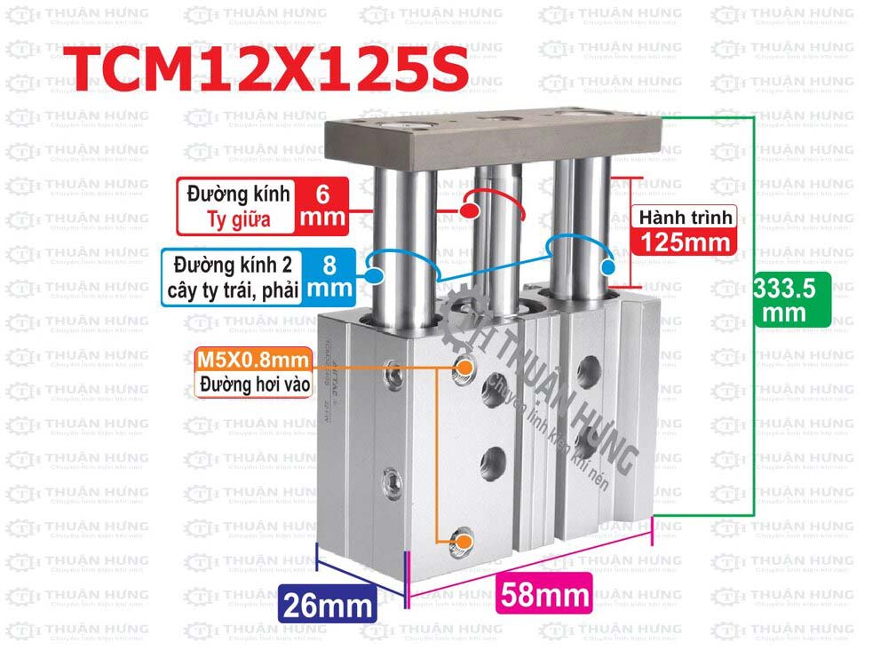 Kích thước ben hơi Airtac TCM12X125S