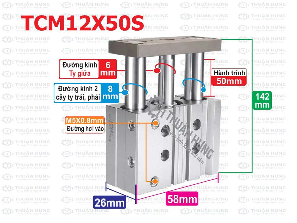 Kích thước ben hơi Airtac TCM12X50S