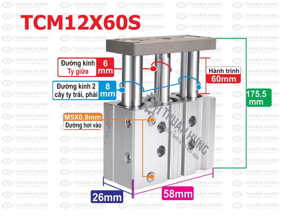 Kích thước ben hơi Airtac TCM12X60S