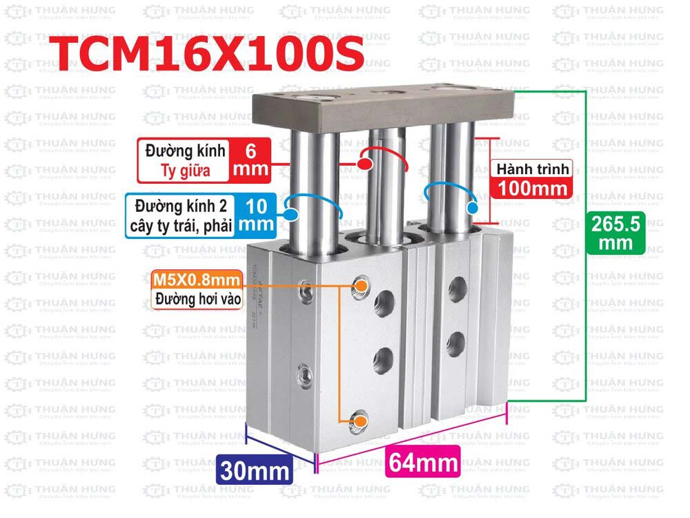Kích thước ben hơi Airtac TCM16x100S