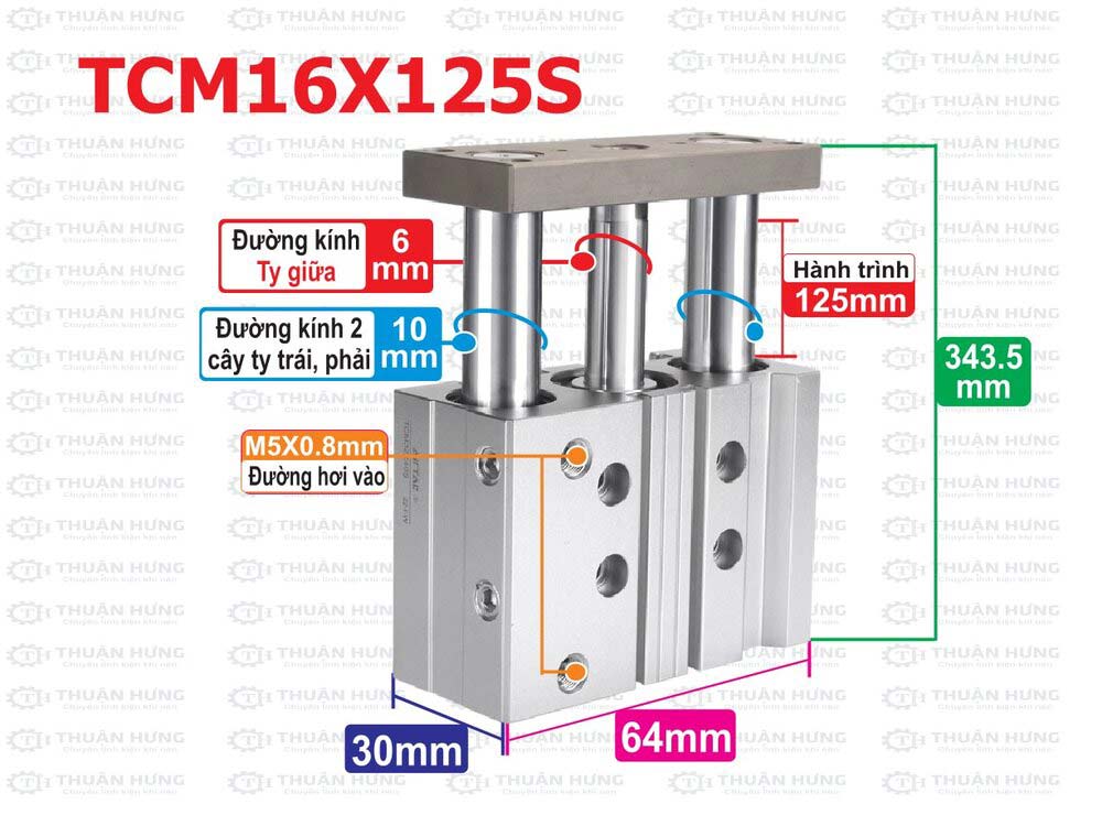 Kích thước ben hơi Airtac TCM16x125S