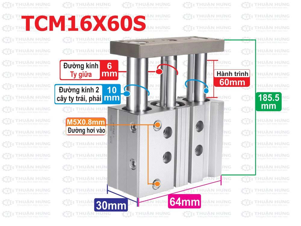 Kích thước ben hơi Airtac TCM16x60S