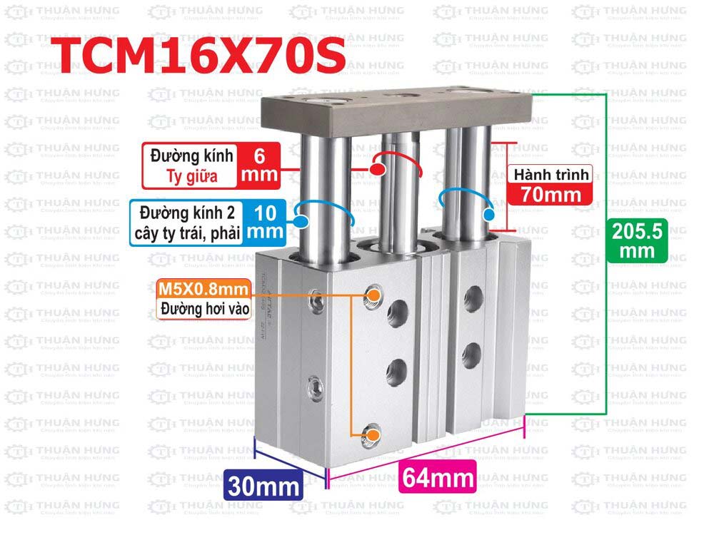 Kích thước ben hơi Airtac TCM16x70S
