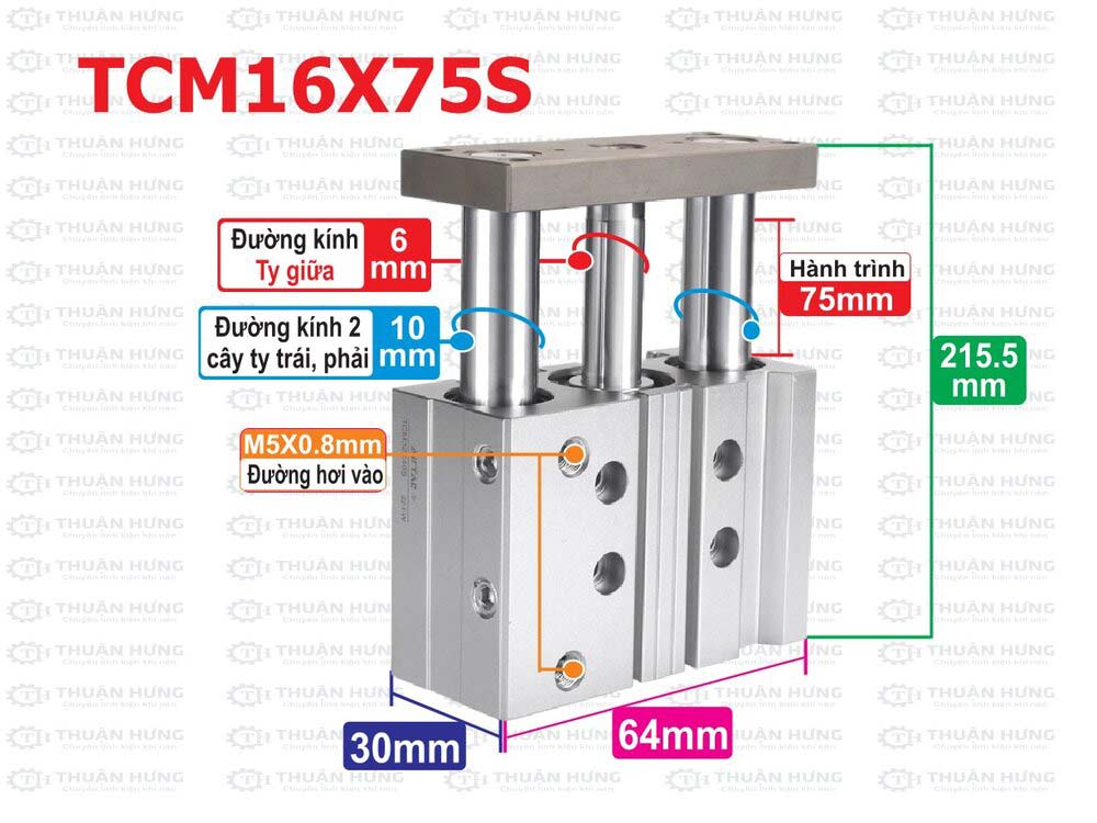 Kích thước ben hơi Airtac TCM16x75S