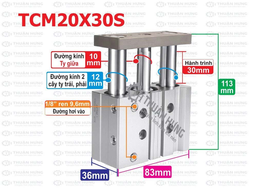 Kích thước ben hơi Airtac TCM20x30S