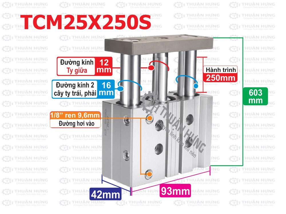Kích thước ben hơi Airtac TCM25x250S