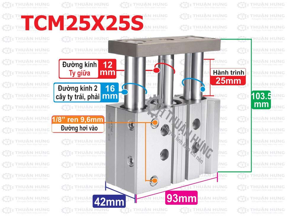 Kích thước ben hơi Airtac TCM25x25S