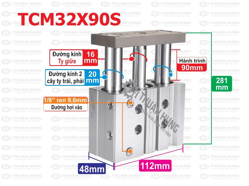 kich-thuoc-xy-lanh-khi-nen-airtac-tcm32x90s Kích thước ben hơi khí nén Airtac TCM32x90S