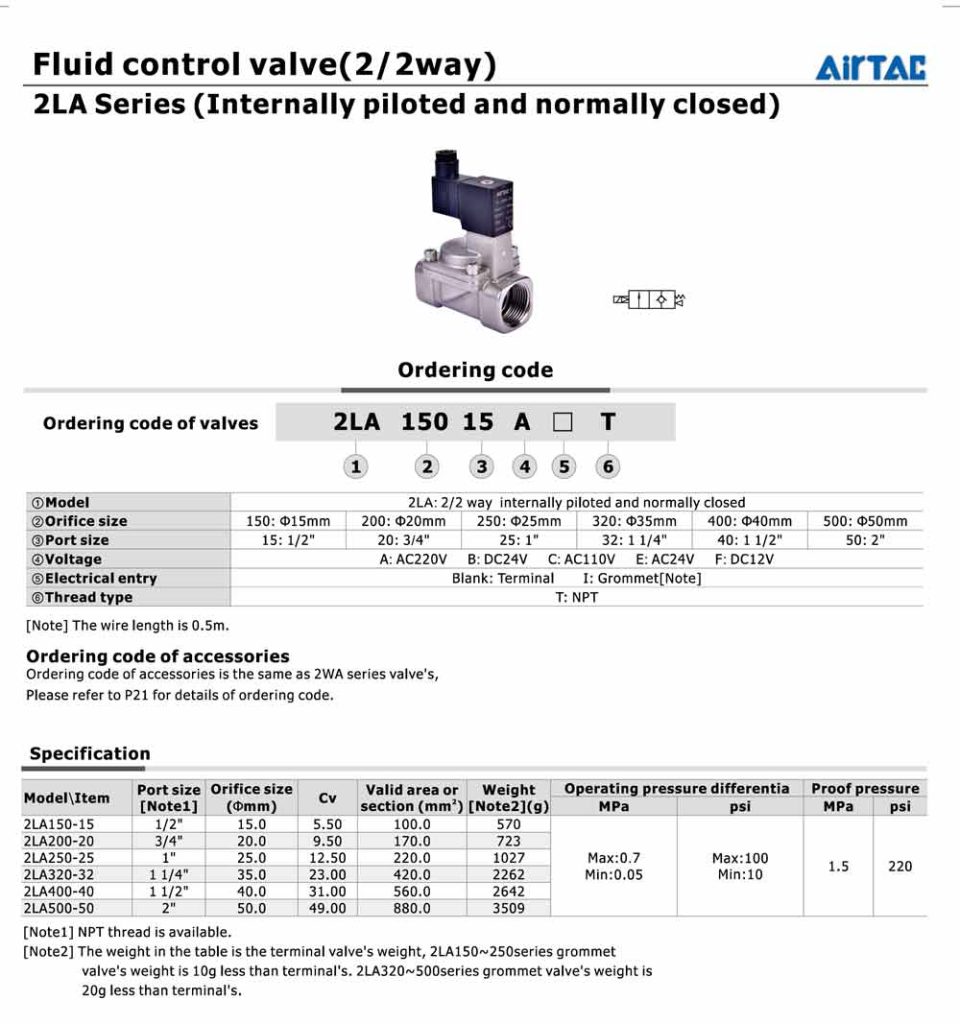 Catalogue của van điện từ Inox 2la150-2la200-2la250-2la320-2la500-airtac-2