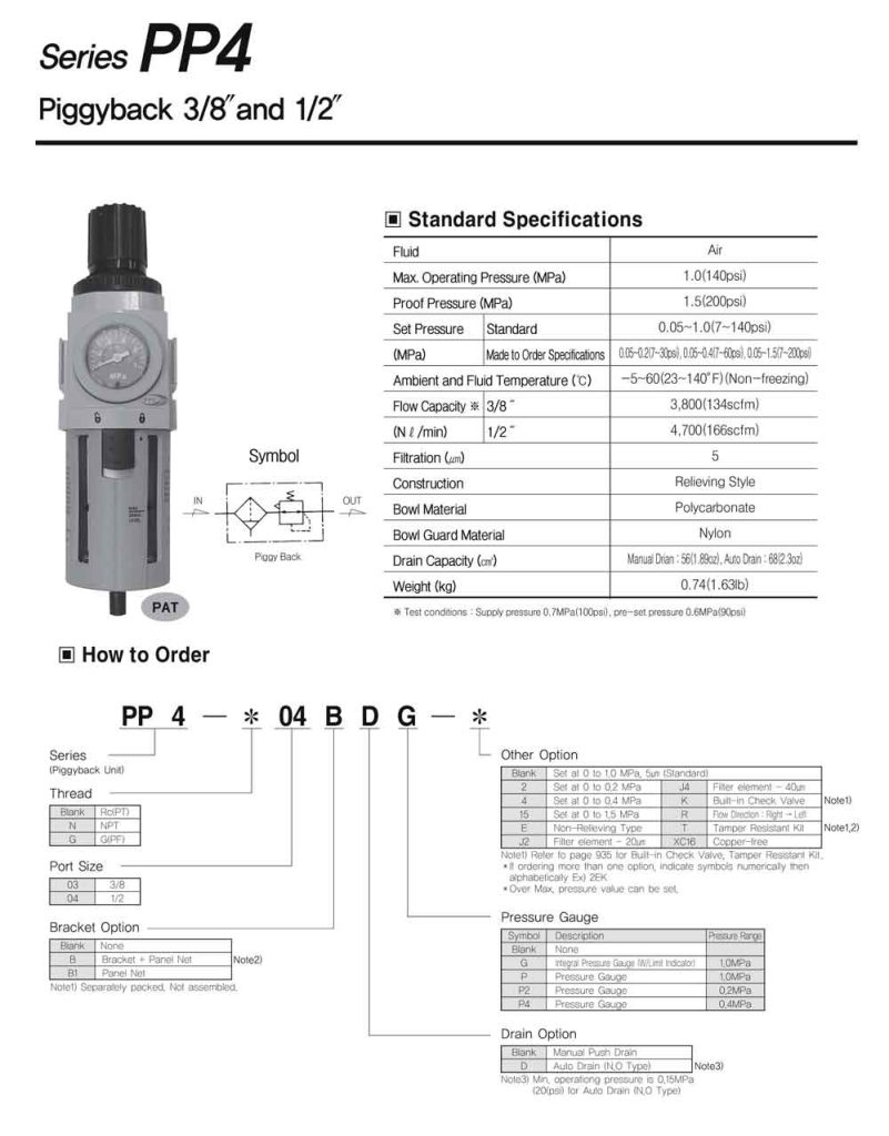 Catalogue bộ lọc khí nén TPC PP4-04BDG